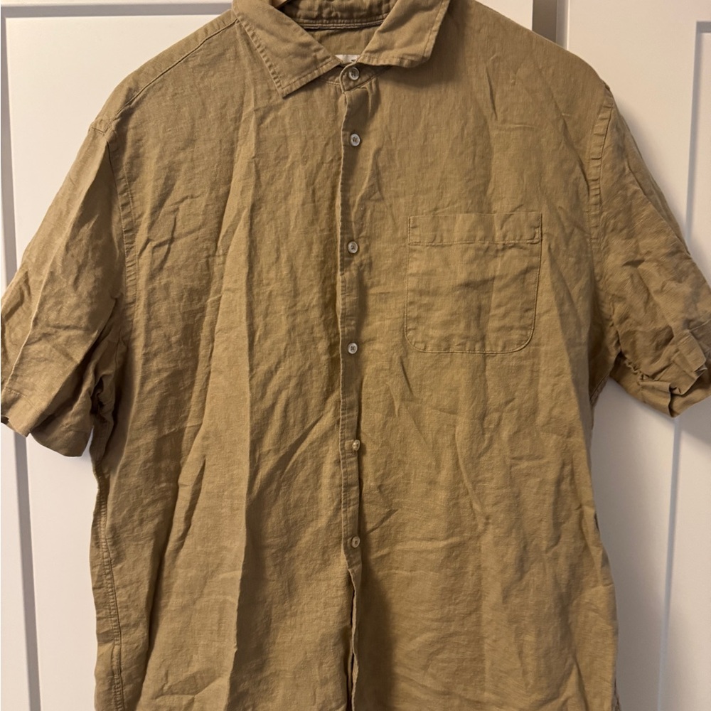 Mango Tan Casual Button Down Shirt Linen